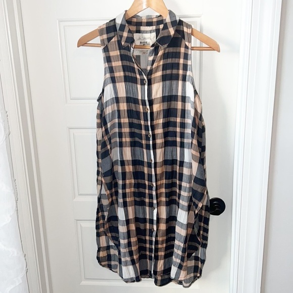 HOLDING HORSES Anthropologie Sunlit Plaid Tunic sz 2 - Picture 2 of 5